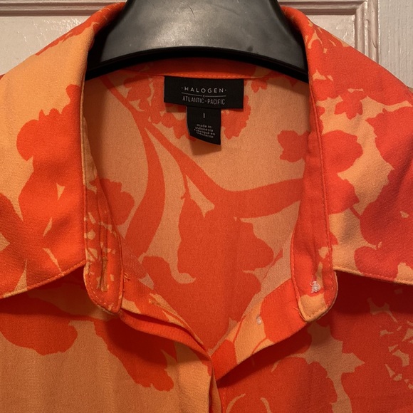 Halogen x Atlantic-Pacific NWT Floral Dress Large Coral Smocked Utility Tropical - Picture 10 of 16